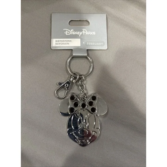 Disney Birthstone February 3D Minnie Mouse Silver Metal Keychain 2" NEW - Picture 1 of 5